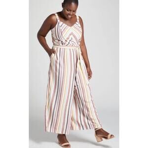 Lane Bryant Striped Sleeveless Tie Waist Wide Leg Jumpsuit NWT Size 14 Petite
